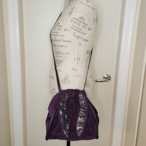 80s Croc Suede Leather Bucket Purse - Picture 1 of 14